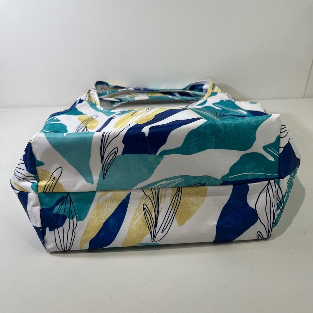 New Chicos Insulated Tote Bag Travel Blue Yellow Tropical Leaf Coastal Beachy - Picture 5 of 7